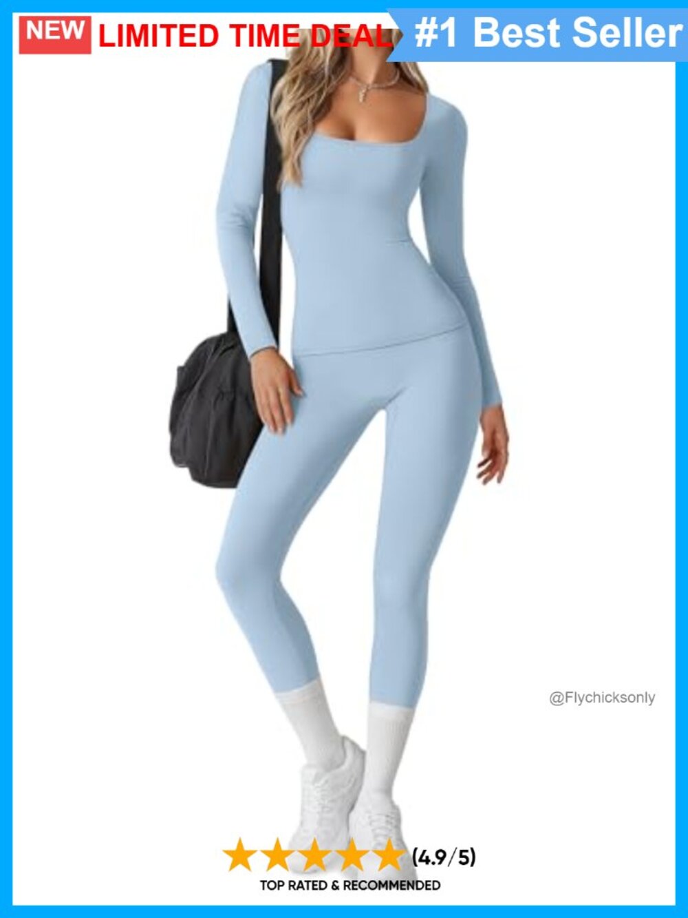 Slim Fit 2 Piece Workout Set Square Neck Top Wide Waist Leggings